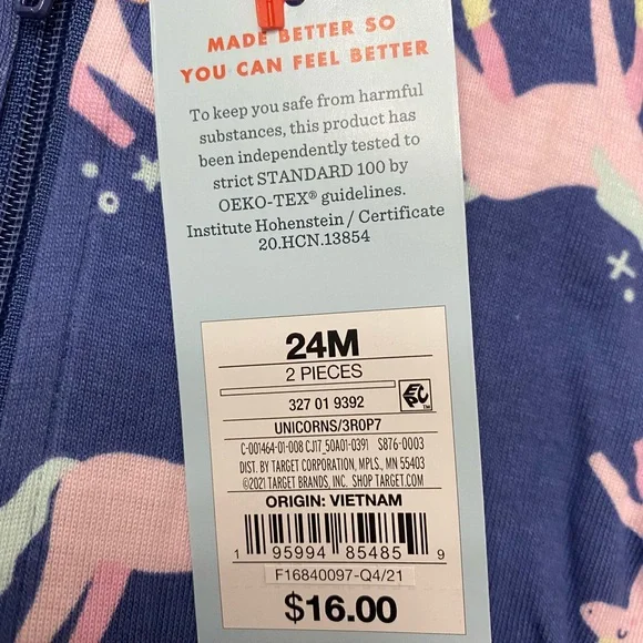 🌸 3/$15 Set of Cat & Jack Zip Pajamas, Pegasus & Tie-Dye Themes, Girls 24M - Picture 3 of 5